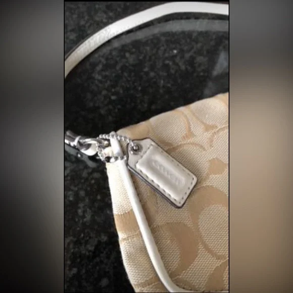 Coach Cream Tan Canvas Leather Trimmed Wristlet Wallet - Picture 3 of 9